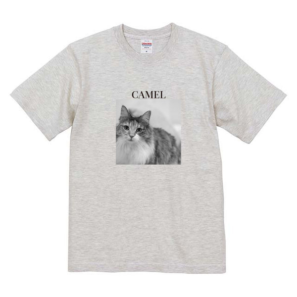 キャメル モノクロ写真コットンTシャツ