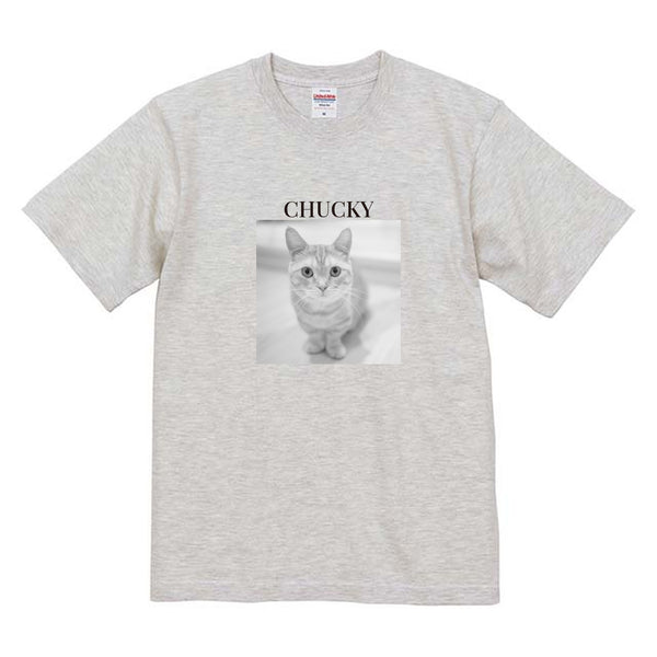 チャッキー モノクロ写真コットンTシャツ