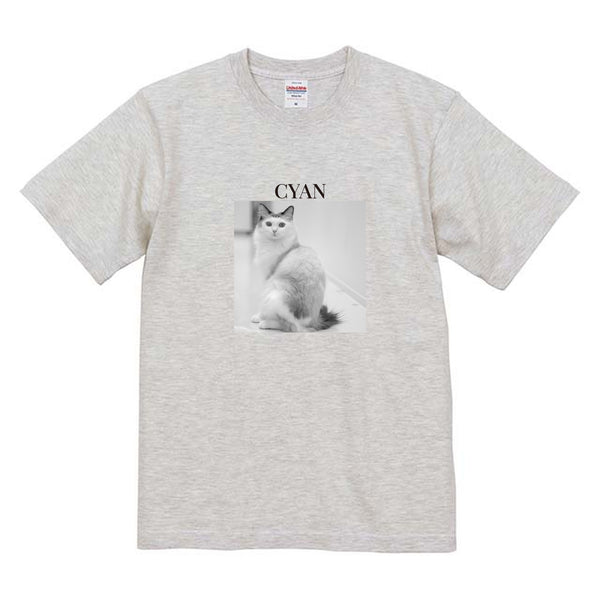 シアン モノクロ写真コットンTシャツ