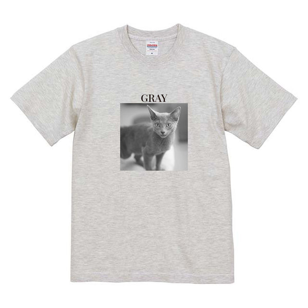 グレイ モノクロ写真コットンTシャツ