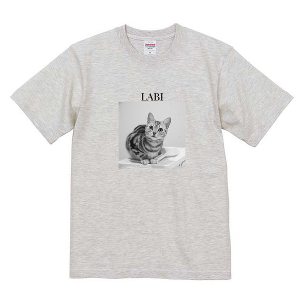ラビ モノクロ写真コットンTシャツ