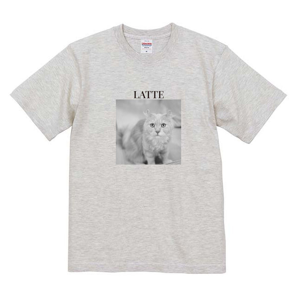 ラテ モノクロ写真コットンTシャツ