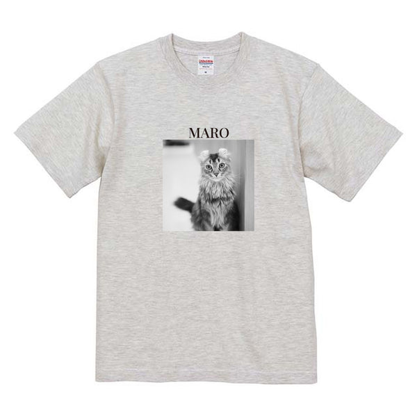まろ モノクロ写真コットンTシャツ