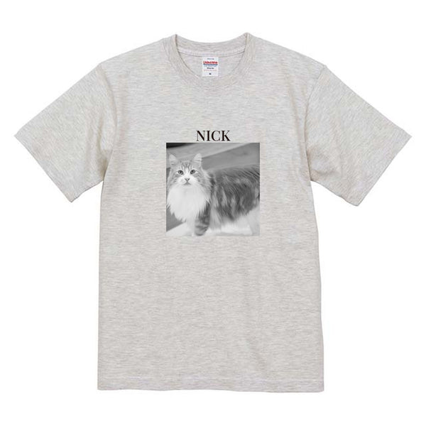 ニック モノクロ写真コットンTシャツ