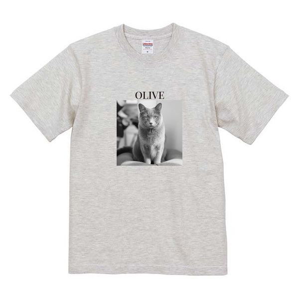 オリーブ モノクロ写真コットンTシャツ