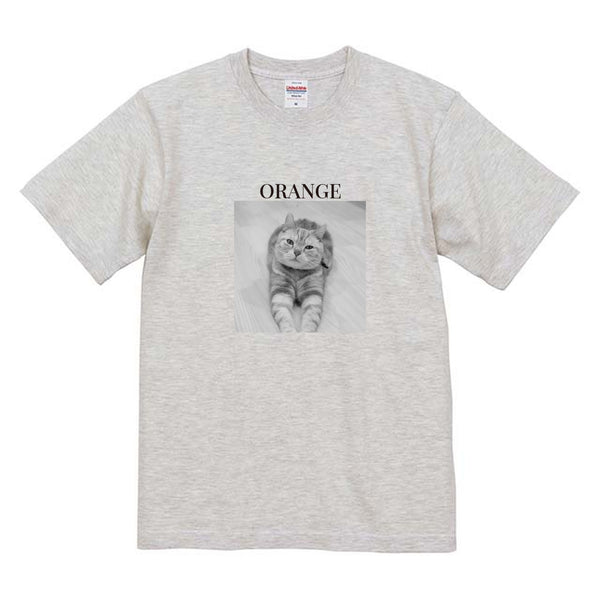 オレンジ モノクロ写真コットンTシャツ