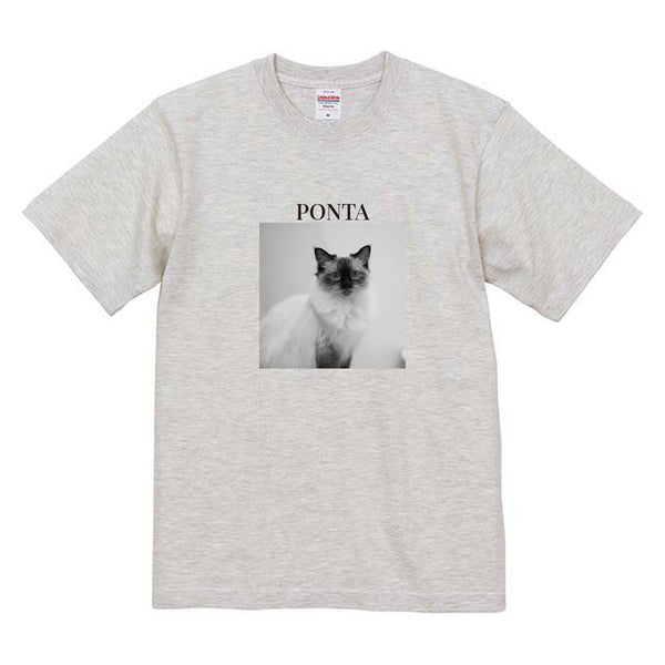 ポン太 モノクロ写真コットンTシャツ