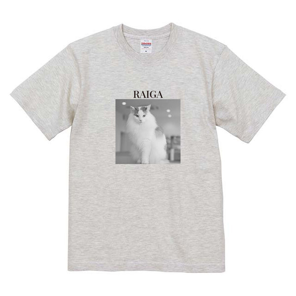 ライガ モノクロ写真コットンTシャツ
