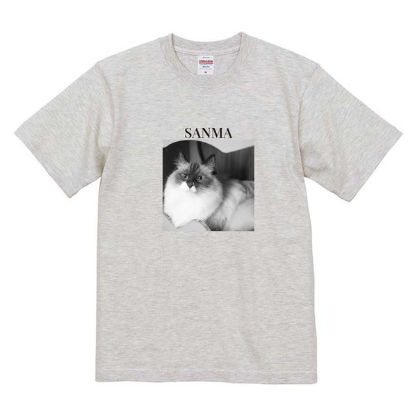 さんま モノクロ写真コットンTシャツ