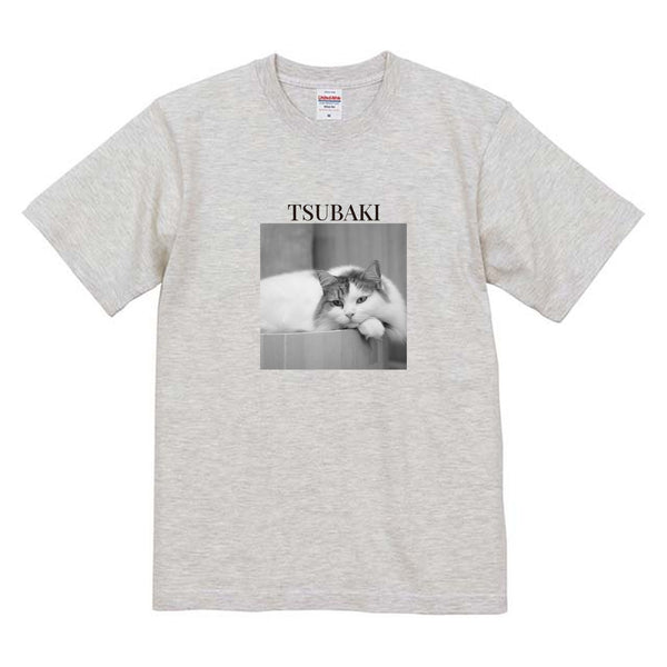 ツバキ モノクロ写真コットンTシャツ