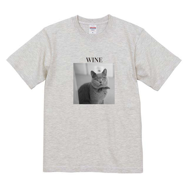 ワイン モノクロ写真コットンTシャツ