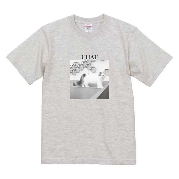 チャト モノクロ写真コットンTシャツ