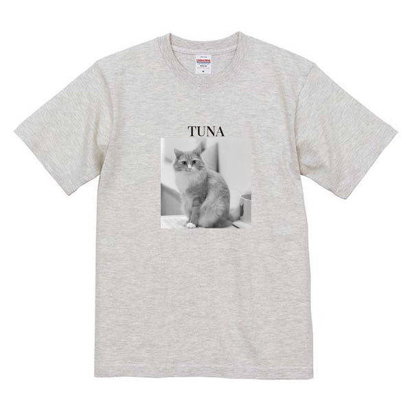 ツナ モノクロ写真コットンTシャツ