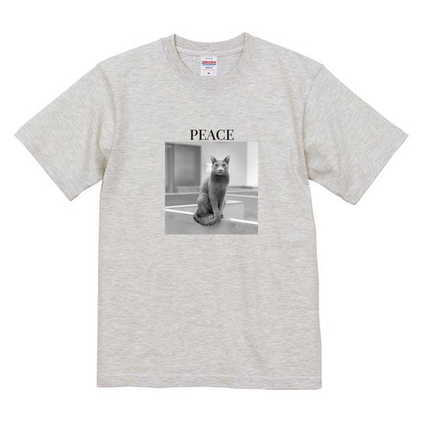 ピース モノクロ写真コットンTシャツ
