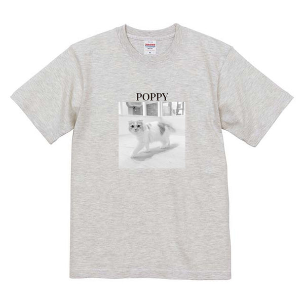ポピー モノクロ写真コットンTシャツ
