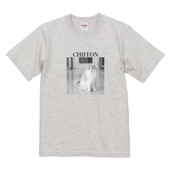 シフォン モノクロ写真コットンTシャツ