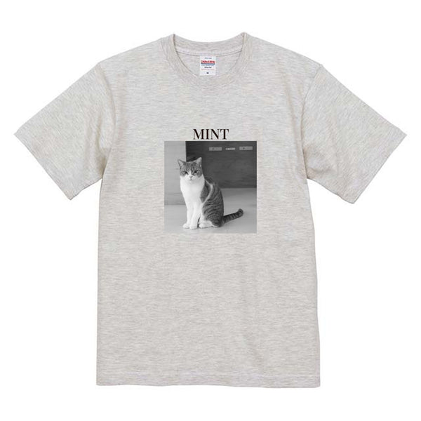 ミント モノクロ写真コットンTシャツ
