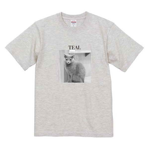 ティール モノクロ写真コットンTシャツ